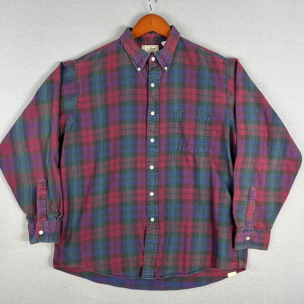 VTG LL Bean Northwoods Flannel Shirt Mens L Red Tartan‎ Plaid Cotton 1990s USA